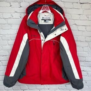 Columbia Interchange Hooded Ski Snowboard Shell Jacket Red/Gray/White Sz M